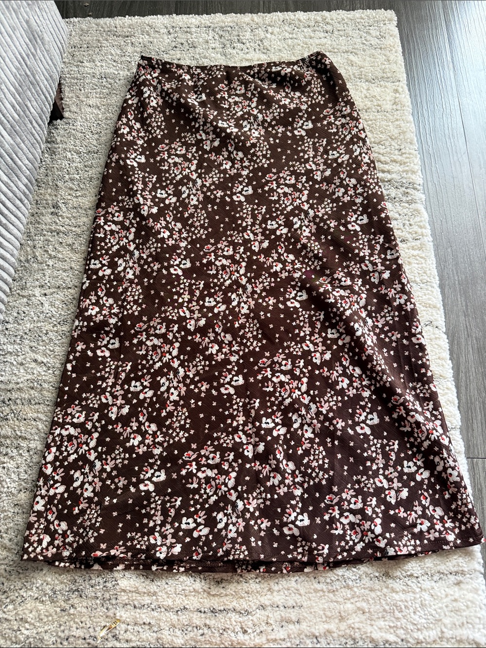 Princess Polly Brown Floral Maxi Skirt with Pink & Cream Blossoms